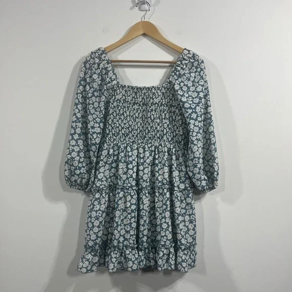 Pink Lily Ditsy Floral Smocked Babydoll Tiered Mini Dress Large Cottagecore Boho - Picture 1 of 10